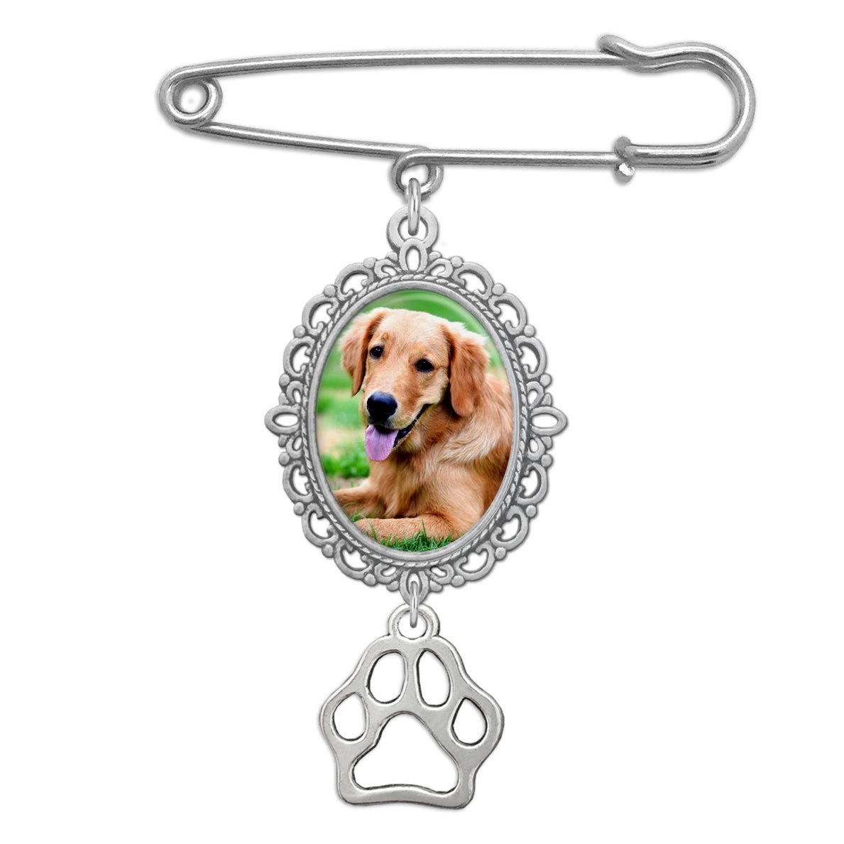 Wedding Bouquet Charm Dog Pet Memorial Paw Pin Brooch with Photo Resizing