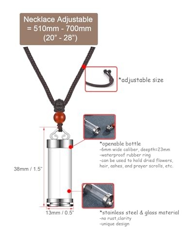 Cremation Urn Necklace for Ashes Stainless Steel Lucky Clouds Glass Cylinder