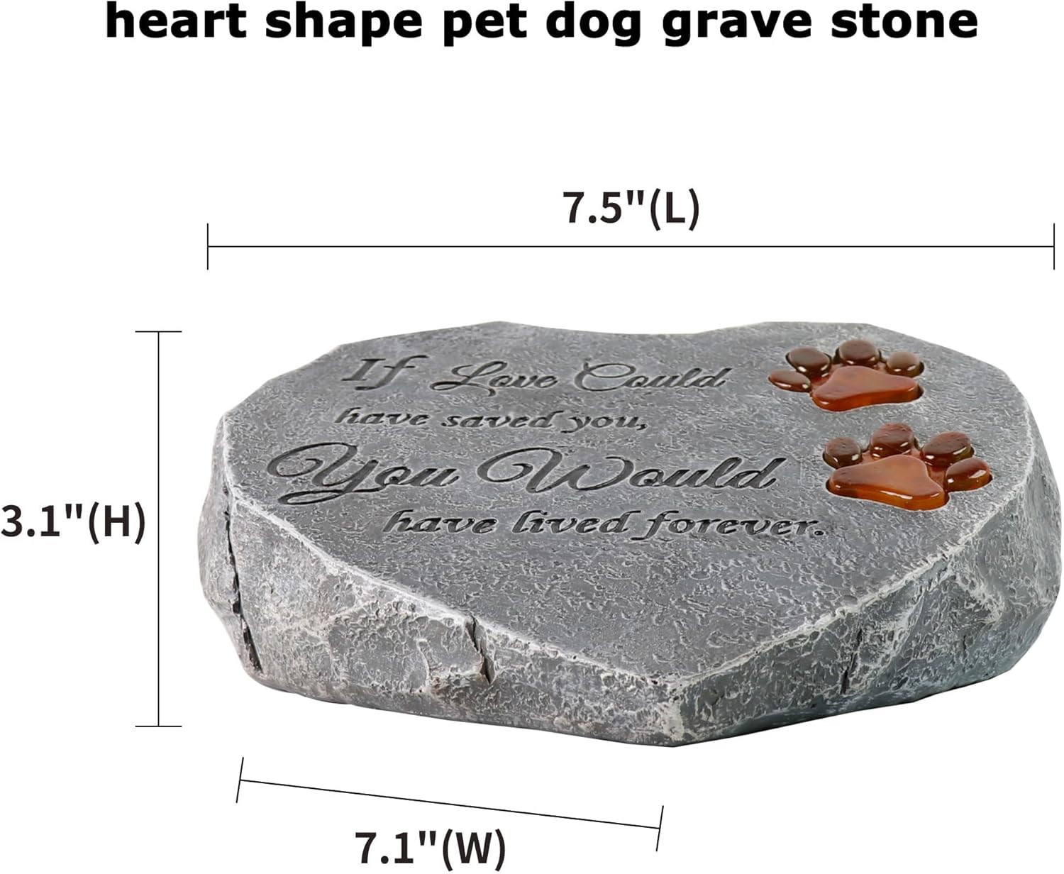 Solar Light Pet Memorial Stones Heart Shaped Dog Grave Markers Outdoor, Shinning