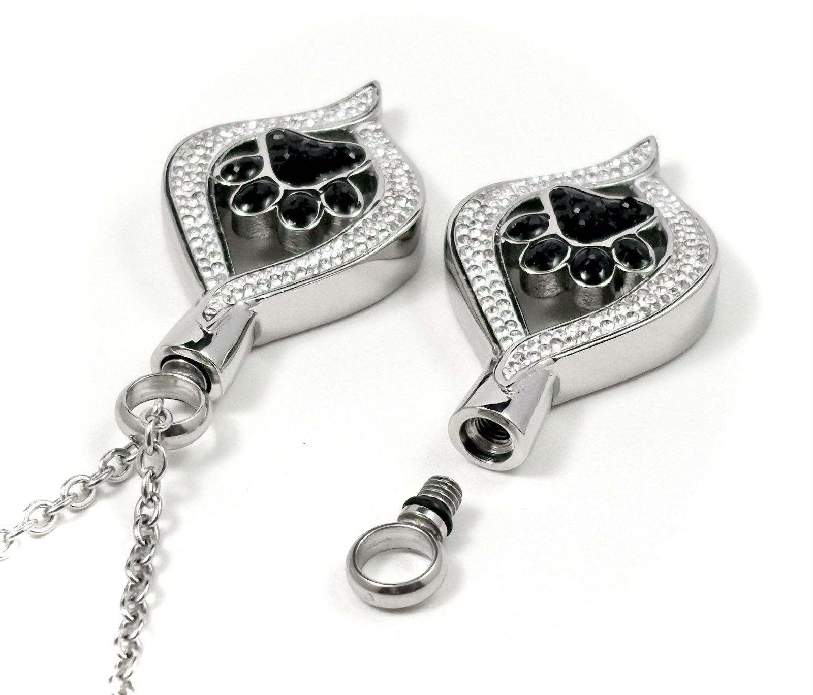 Pet Cremation Jewelry Necklace Pendant Urn Holds Ash Paw Print Dog Cat Crystals