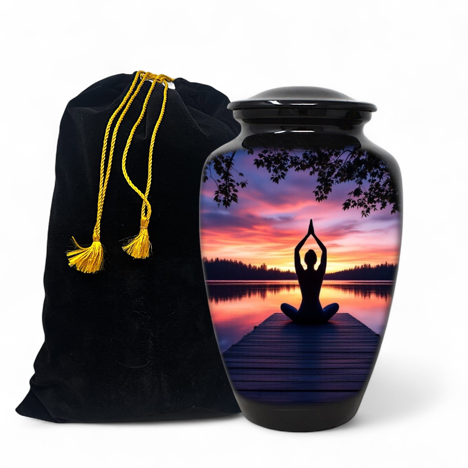 Adult Cremation Urn for Human Ashes Large 10.5″ Yoga Meditation Urn with Bag