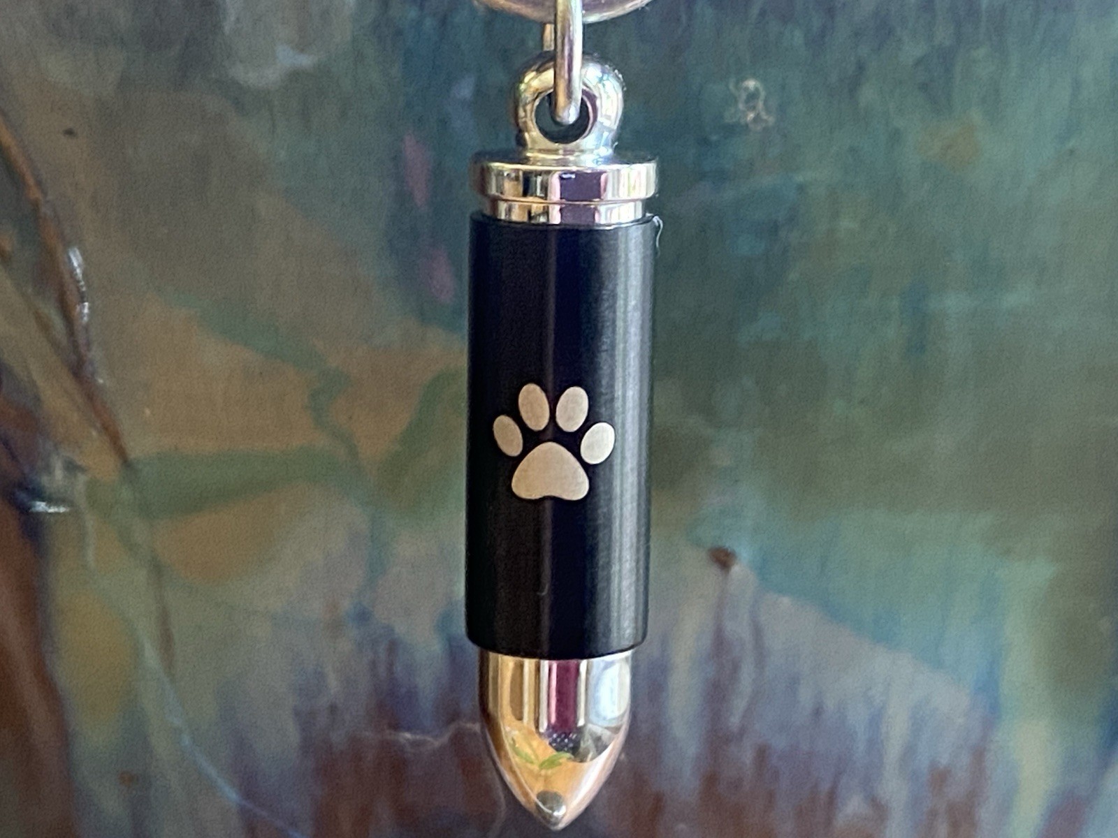Mens Bullet Cremation Necklace Pendant Urn 4 Ashes SMALL VIAL Pet Paw Print Dog
