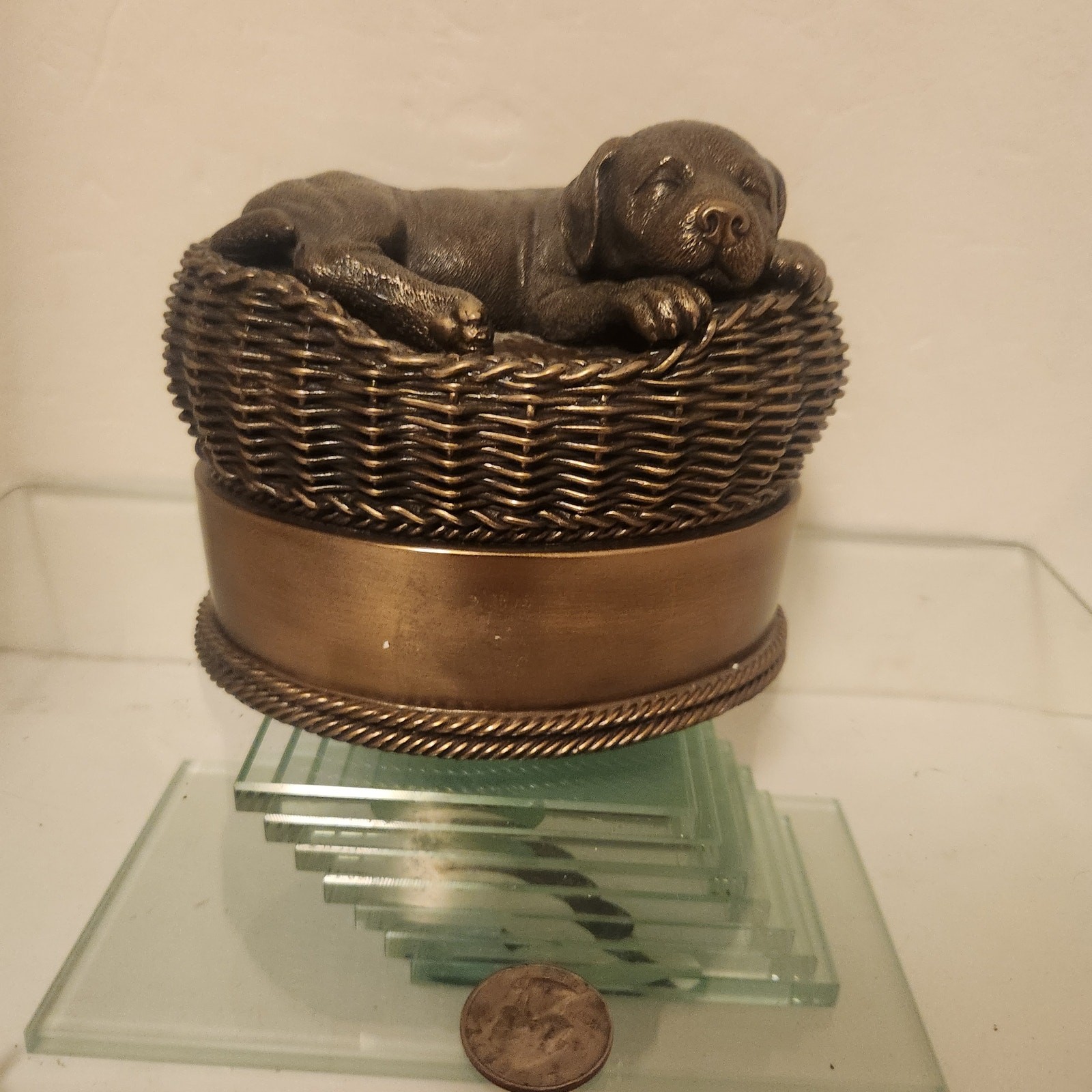 Labrador Pet Memorial Dog Sleeping In Basket Cremation Urn 6 Inch Long