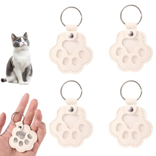 4pcs Pet Paw Print Leather Keychains, White PU Leather Dog & Cat Hair