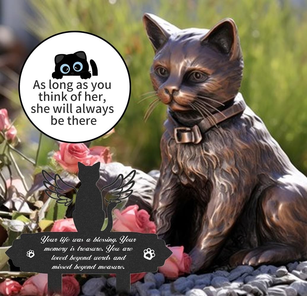 Weatherproof Cat Grave Marker – Metal Pet Memorial Stake for Cemetery & Garden D