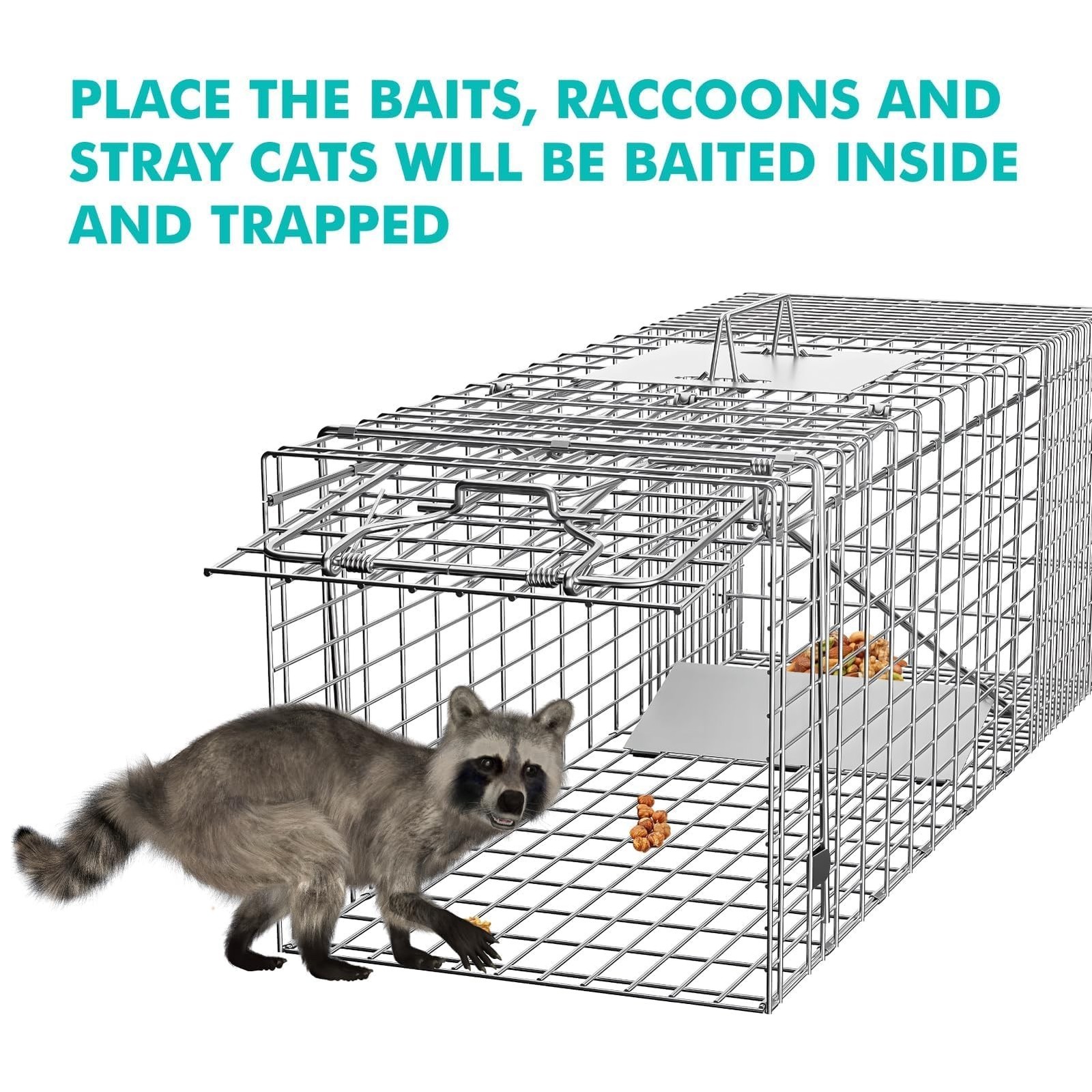 Live Animal Cage Trap, 31″ x 11″ x 12″ Heavy Duty Folding Raccoon Traps, Huma…