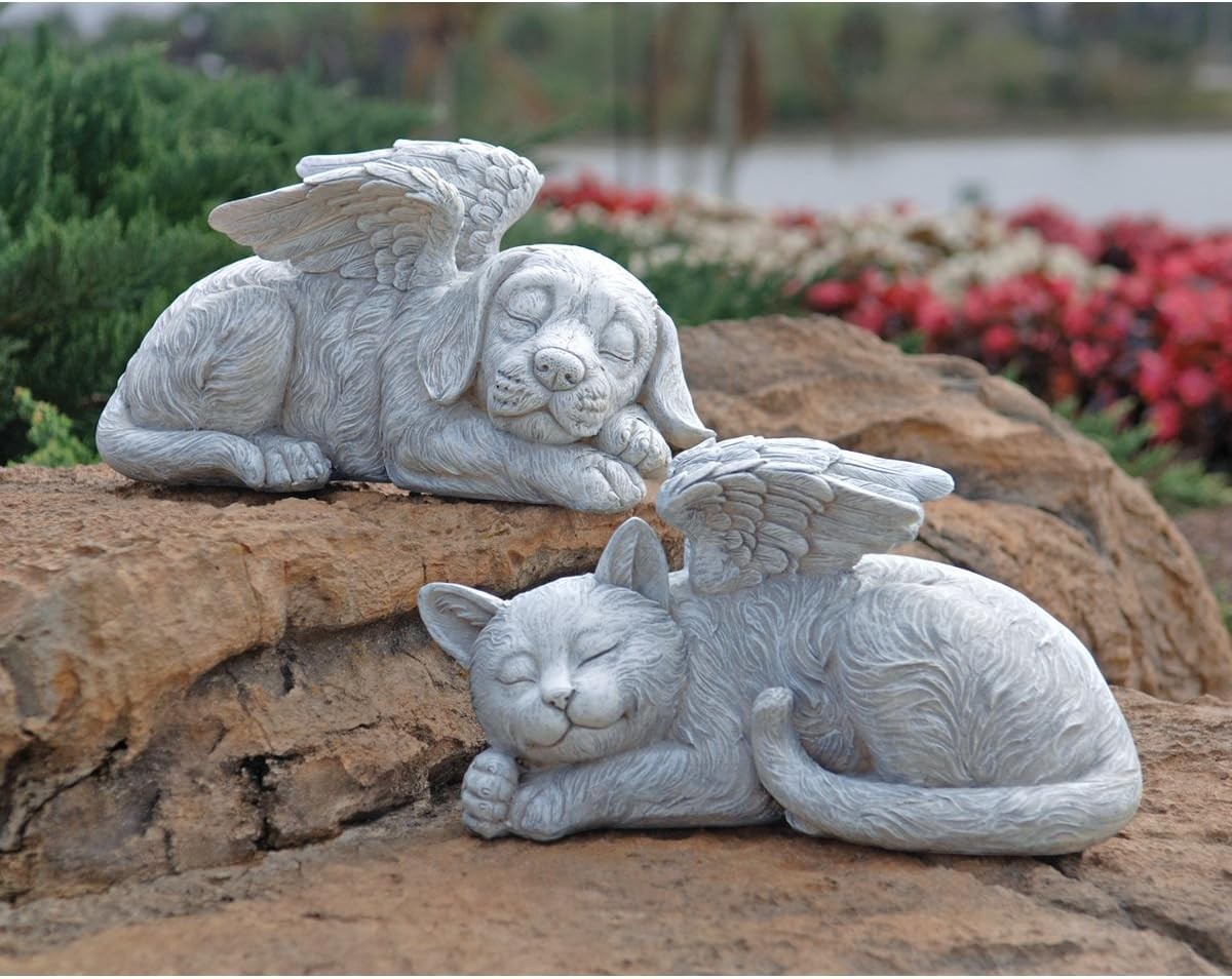 Cat Angel Memorial Statue, 10 Inch Grave Marker for Pet Tribute and Remembrance