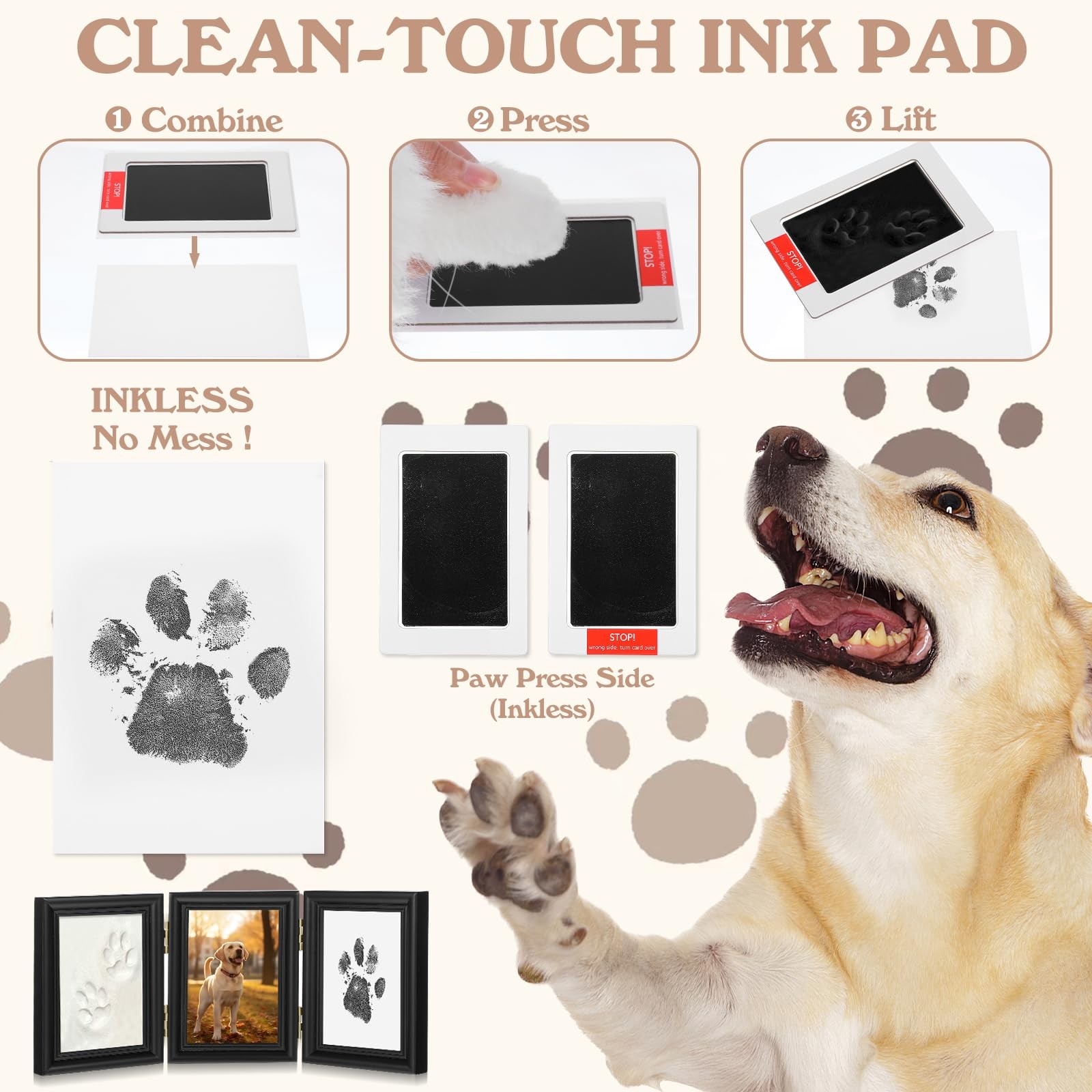 Ink&Clay Paw Print Kit Keepsake,Inkless Ink Pad & Soft Clay for Dogs/Cats Paw…