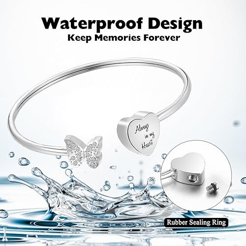 Urn Bracelet for Human Ashes Butterfly Heart Ash Bracelet for Women Silver