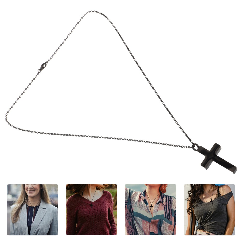 Memorial Cremation Pendant Stainless Steel Black Cross Urn Necklace For Ashes