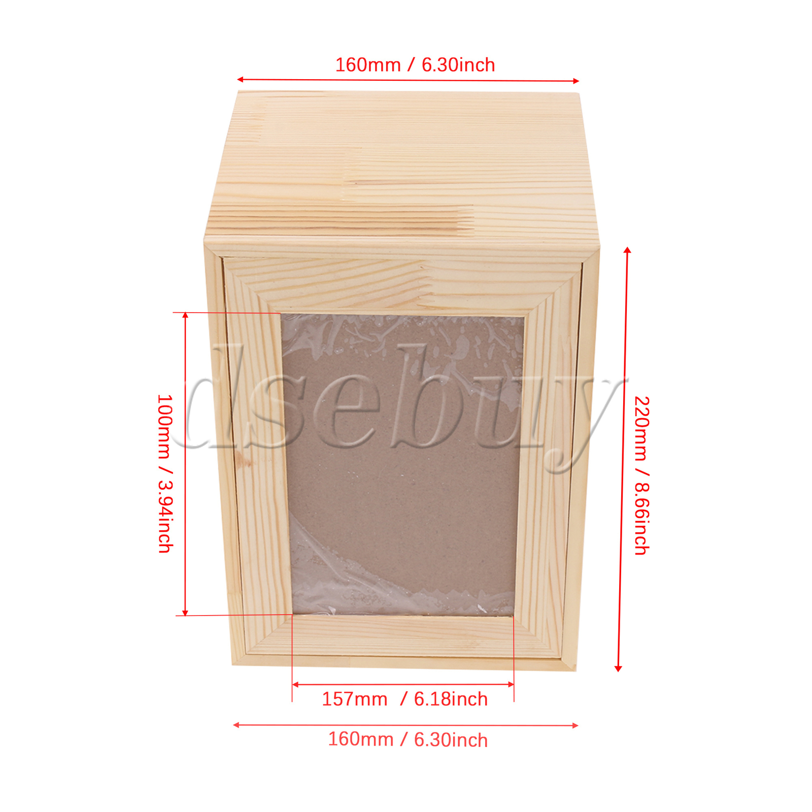 Natural Wooden Color Pet Urn Memorial Box w/ Photo Frame 6.3 x 6.3 x 8.66 Inch