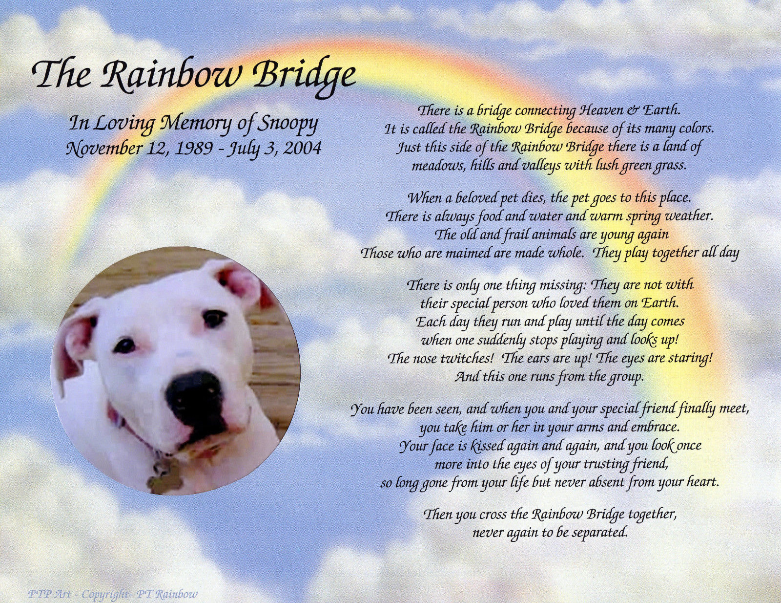 Personalized Pet Memorial Poem The Rainbow Bridge For Loss of Pet