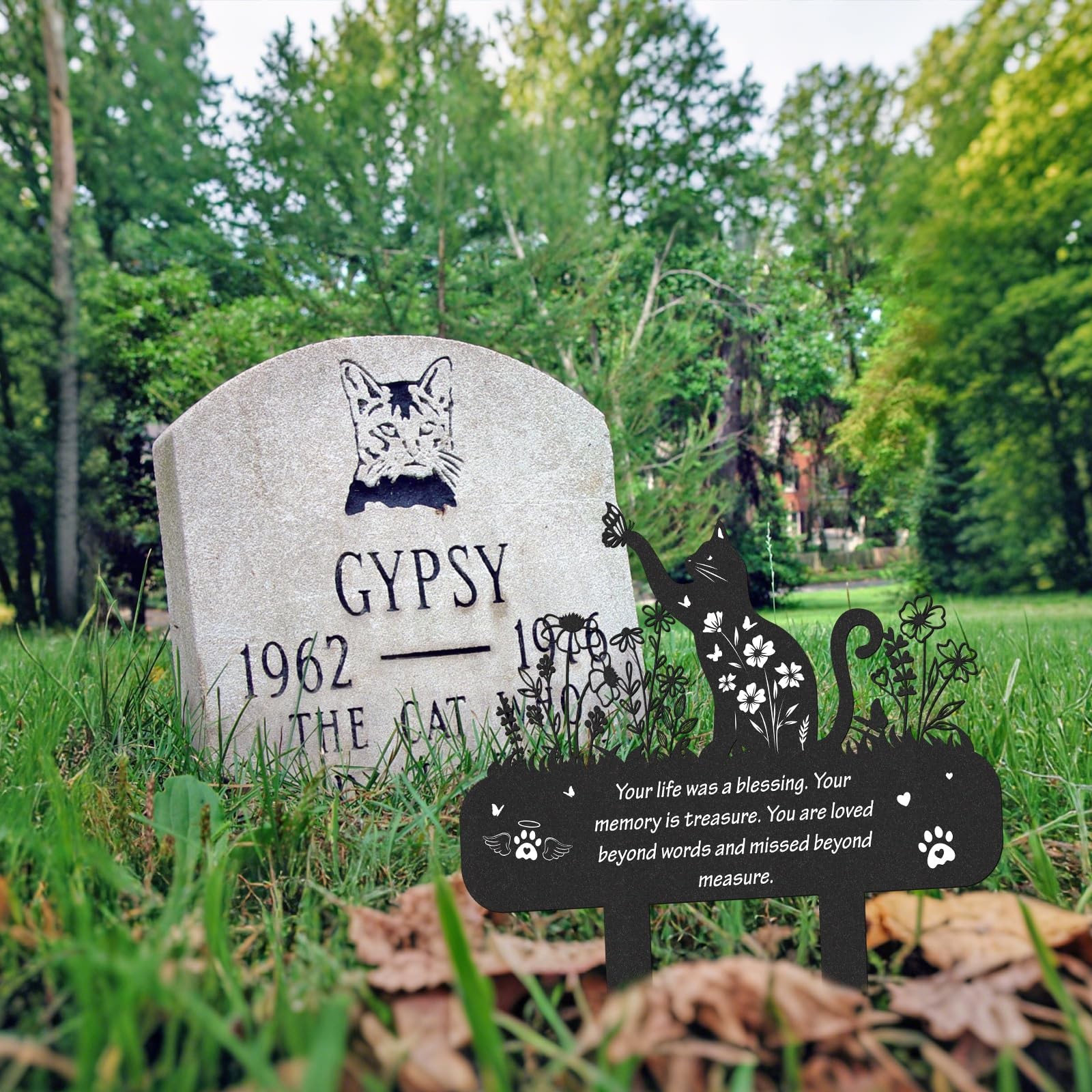 Cat Memorial Grave Stakes – Metal Wildflower Loss Pets Cemetery Markers Decor…