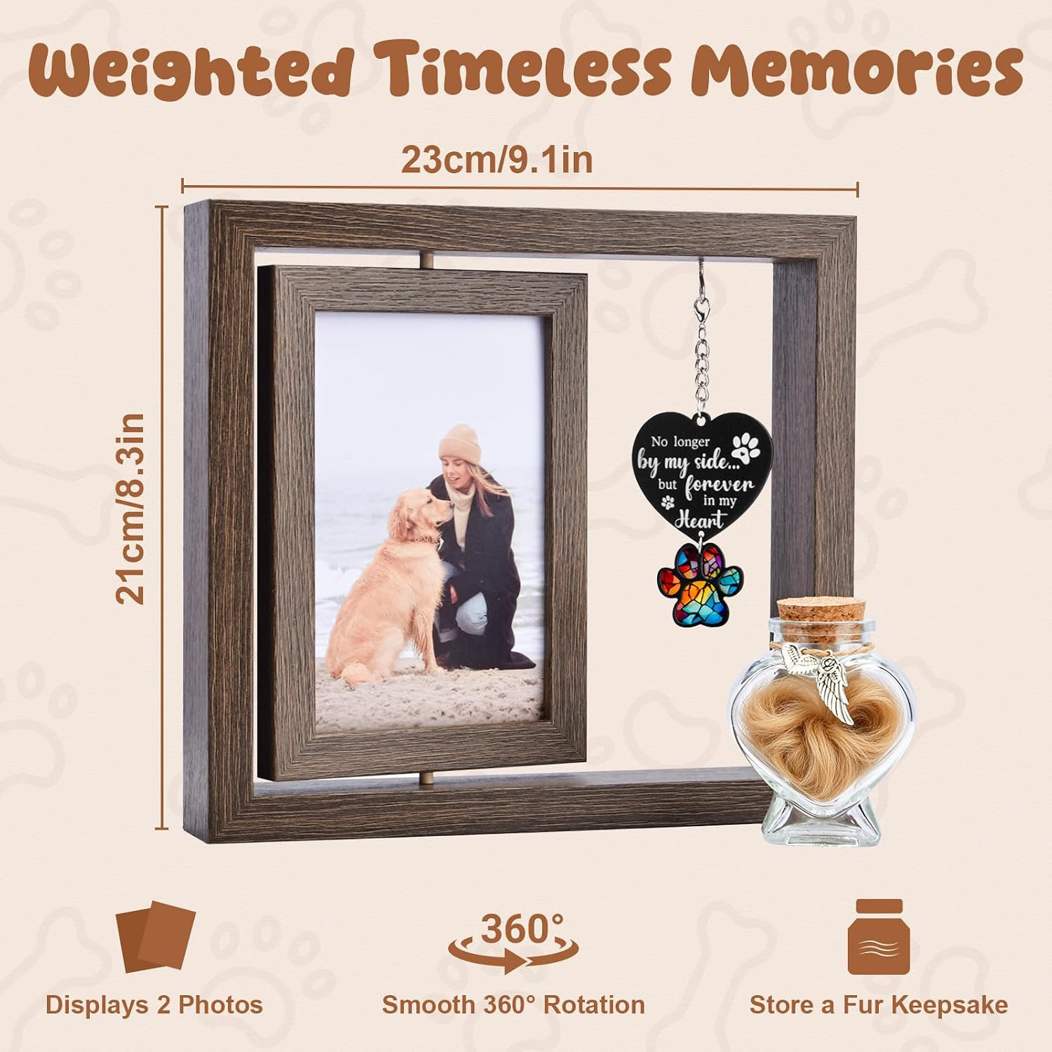 Dog Memorial Gifts for Loss of Dog, Rotating 4X6 Pet Memorial Wooden Picture Fra