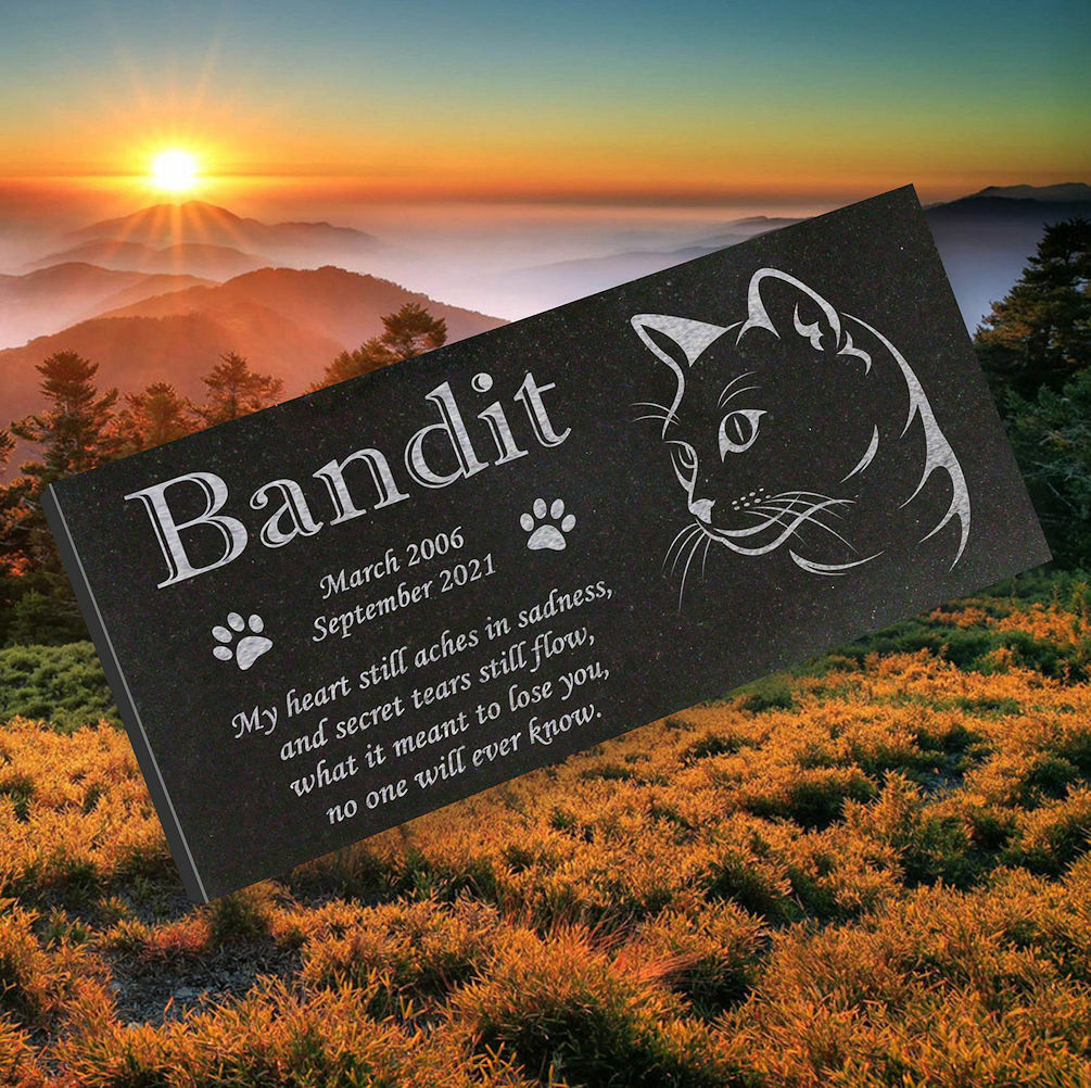Personalized Cat Memorial – Granite Stone Pet Grave Marker – 6×12 – Bandit