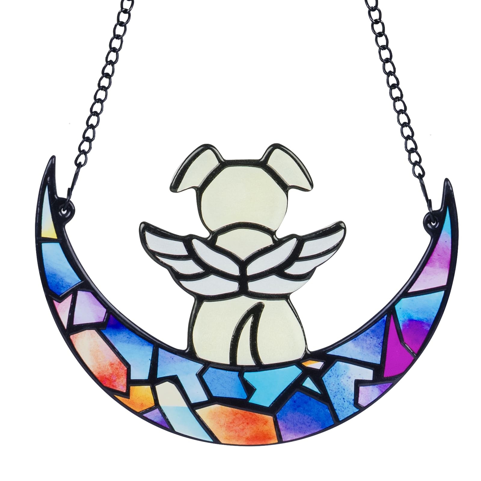 Stained Glass Angle Dog Memorial Suncatcher for Loss of Dog Sympathy Gifts, D…