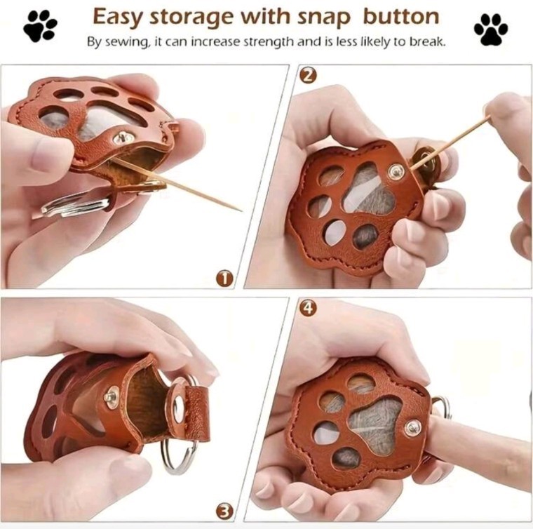New Black Paw Furry Pet Hair Collection Storage Key Chain Dog Cat Bunny Memorial