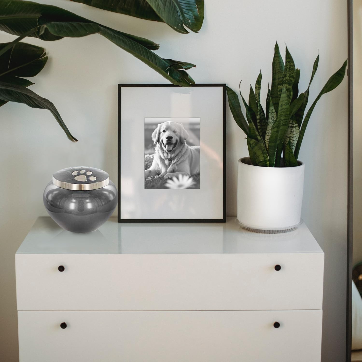 Durable Gray Pet Urn for Ashes – Paw Print Design for Beloved Pets Up to 25 lbs