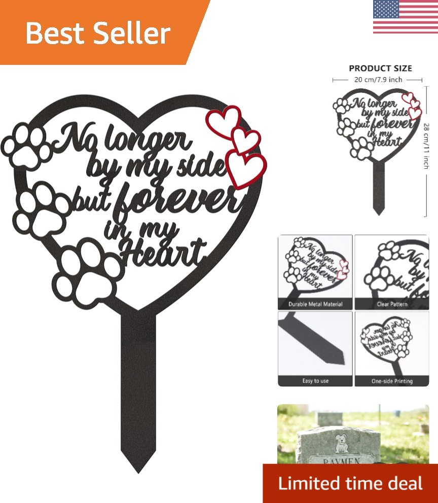 Heart Paw Pet Memorial Grave Marker – Elegant Outdoor Tribute Sign, 12x6in