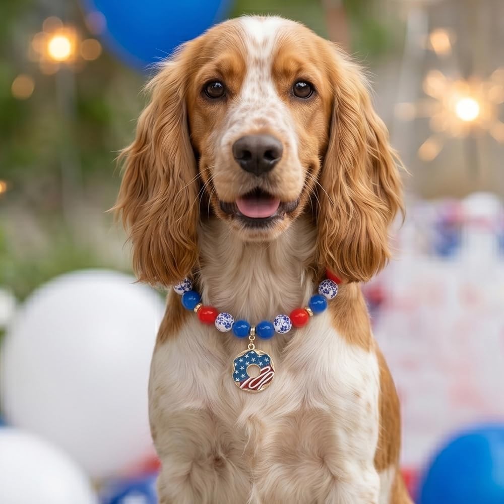 4th of July Dog Beaded Necklace | Durable USA Pet Collar for Dog Cat Adjustab…