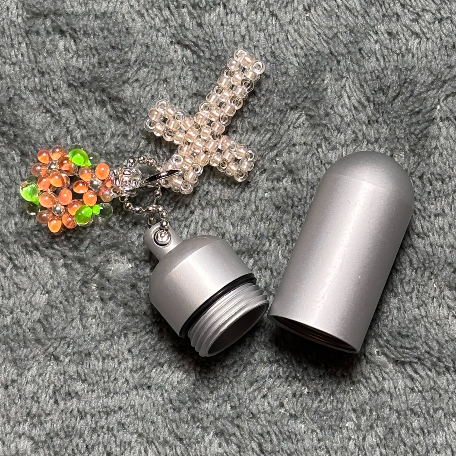 Cremation Ashes Keychain – Cremation Keepsake(orange cross and orange ornaments)