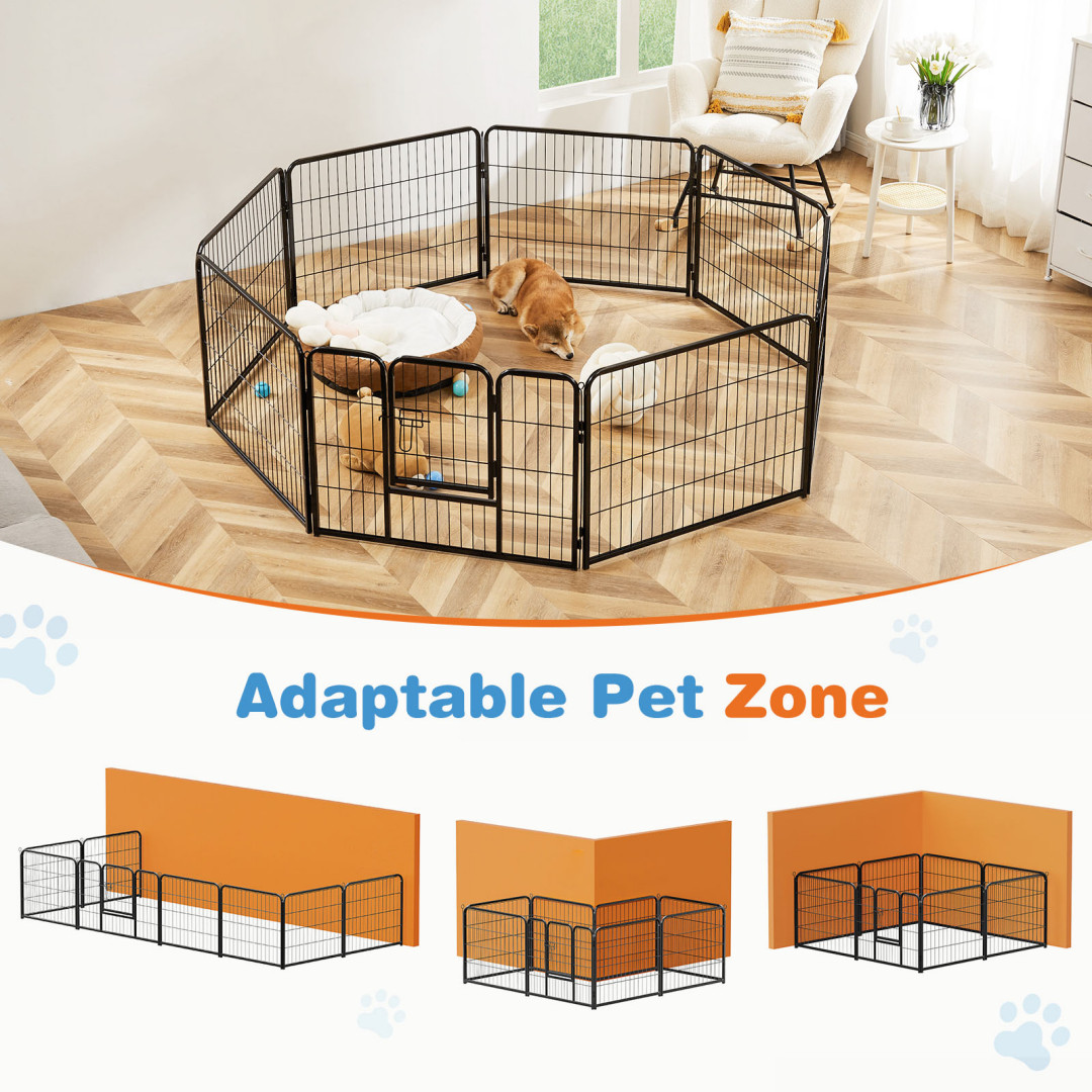 Dog Playpen Indoor Fence Height Metal Exercise Pen With Door Small Puppy-Medium-