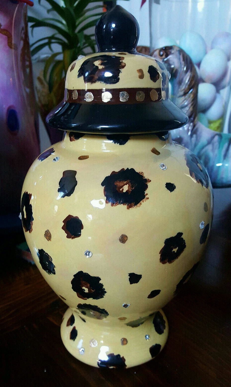 Custom Pet URN 4 your DOG cremation ANY BREED Ceramic Leopard swarovsky crystal