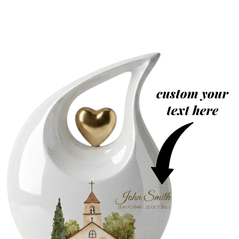 Personalized Church Teardrop Aluminum Cremation Urn Adult Human Ashes Love Ones