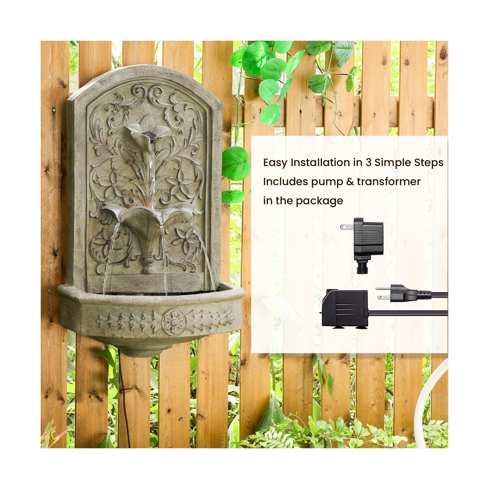 Vintage Wall-Mounted Outdoor Fountain, 28.3″ H Resin Garden Water Feature wit…