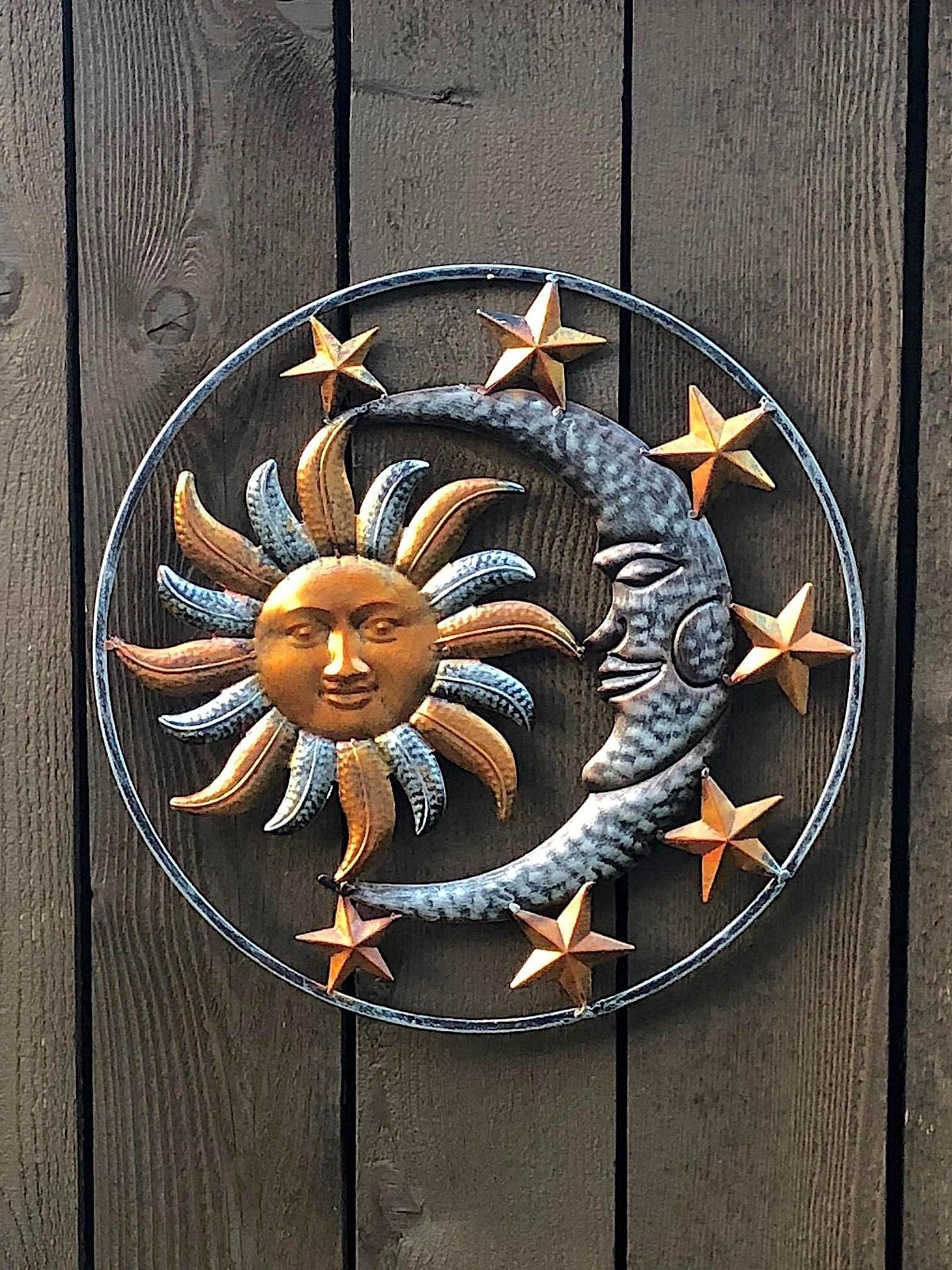 Large Metal Sun Moon Star Wall Art Sculpture Decor for Indoor Outdoor (17″ Di…