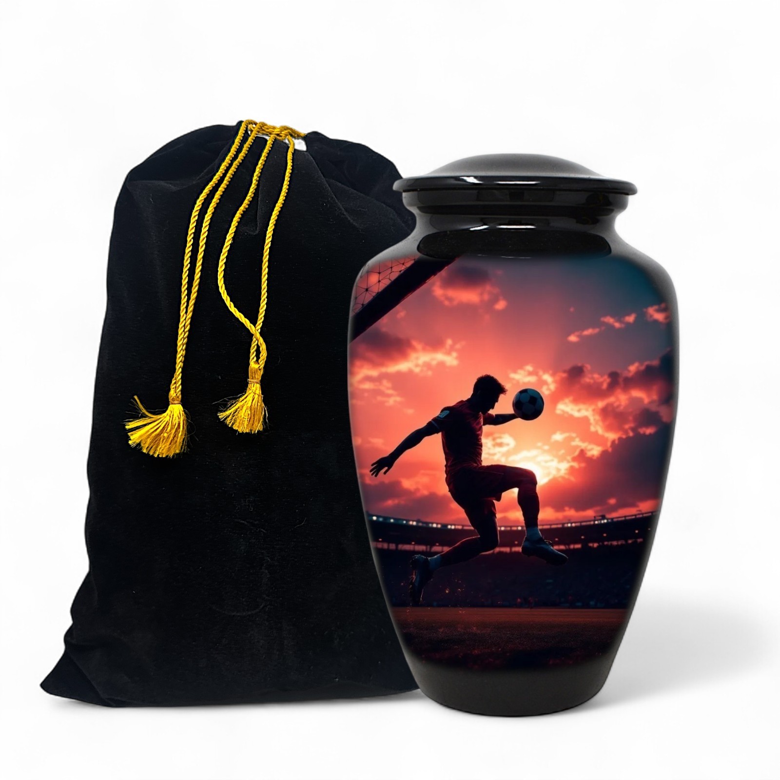 Large Adult Urn for Human Ashes Soccer Football Sunset Urn with Bag