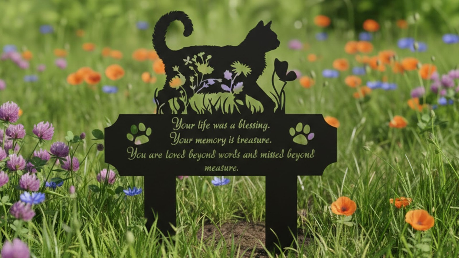 Heganits Cat Grave Marker Outdoor Memorial 16In Metal Pet Memorial Plaque