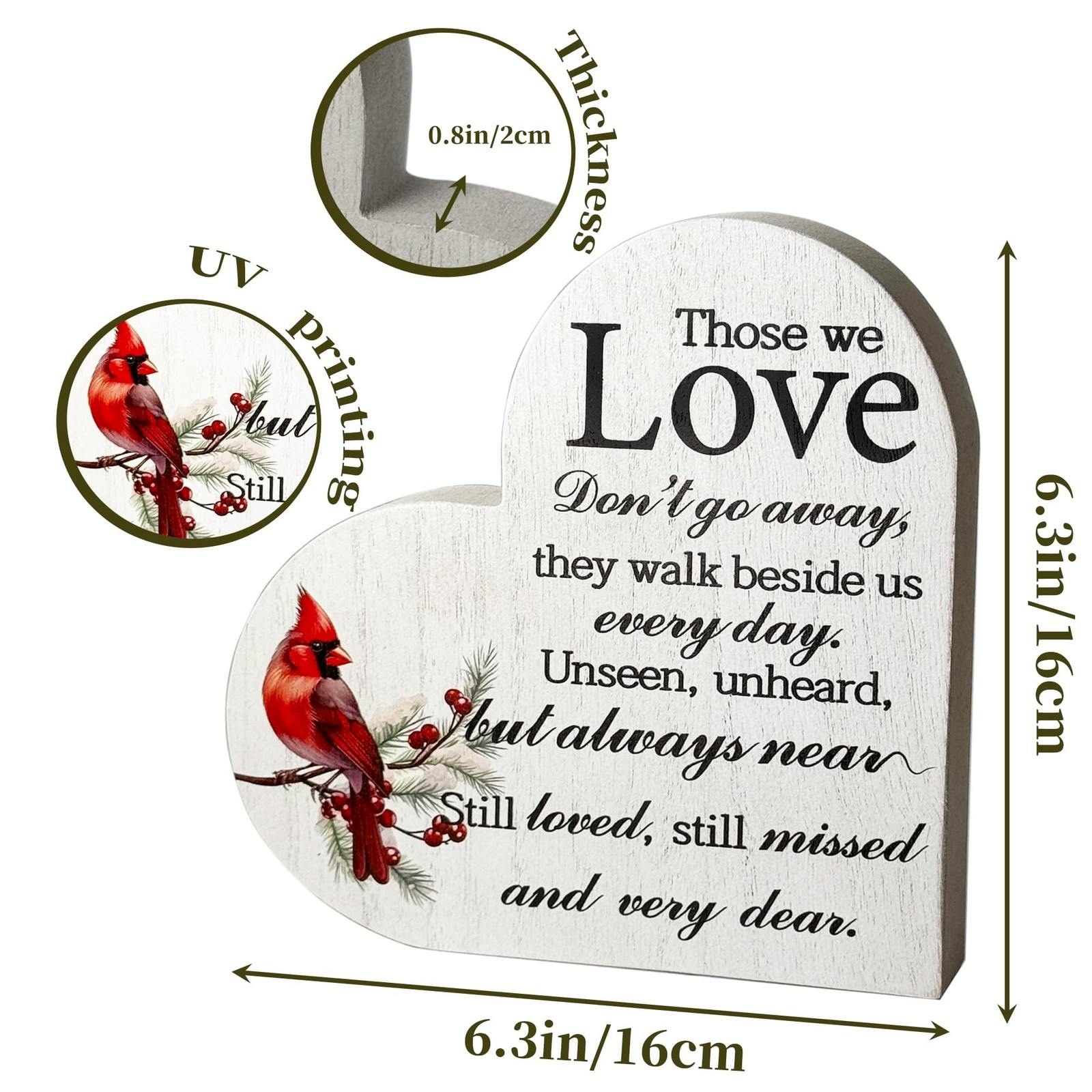 Mothers Day Memorial Gift Wooden Heart Sign Red Cardinal with Spring Leaves -…