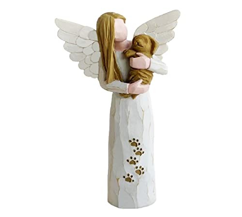 Dog Memorial Statue Angel Figurine Pet Loss Sympathy Gift Resin Keepsake White