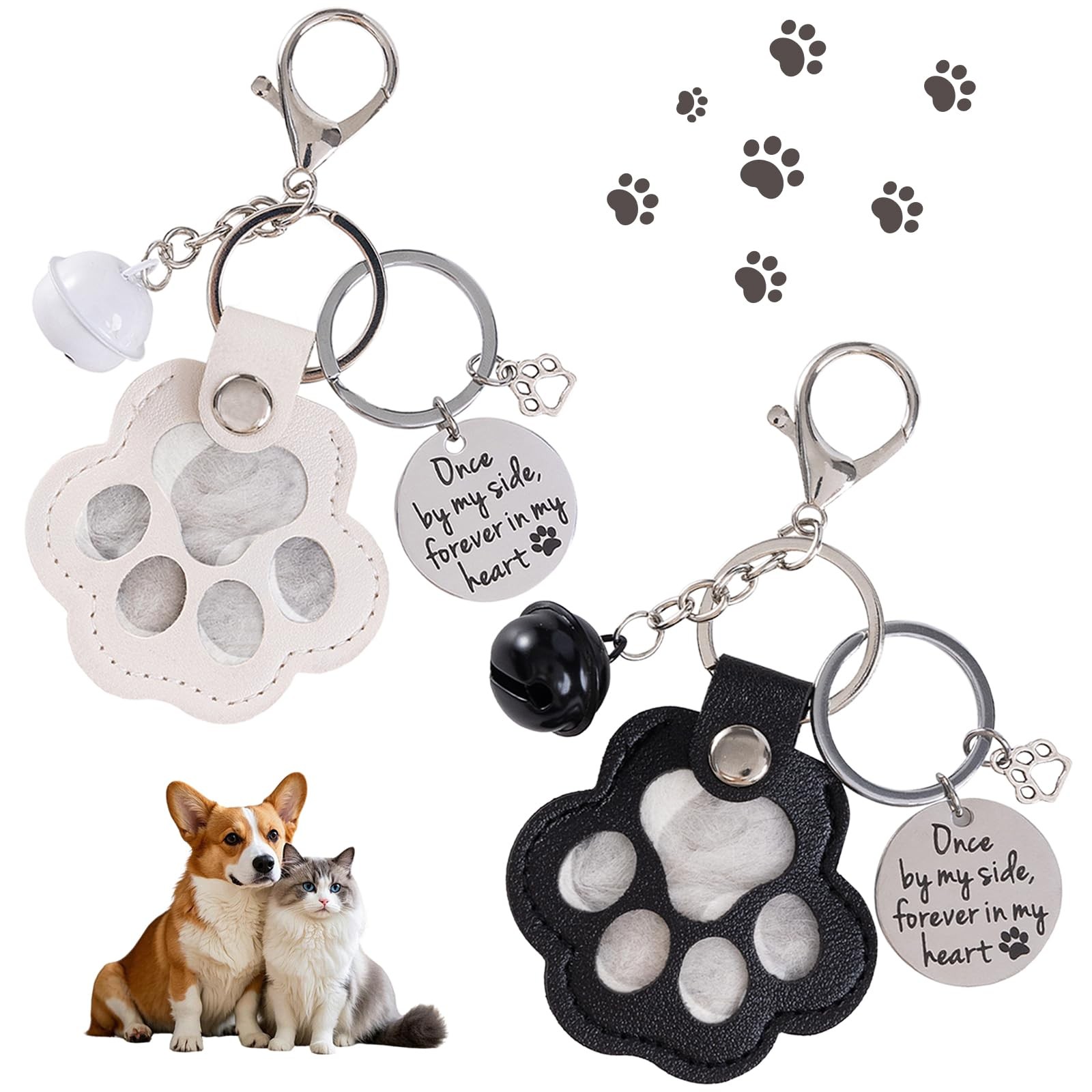 4Pcs Leather Dog Memorial Keychain: Pet Paw Print Fur Keepsake – Cute Dog Cat…