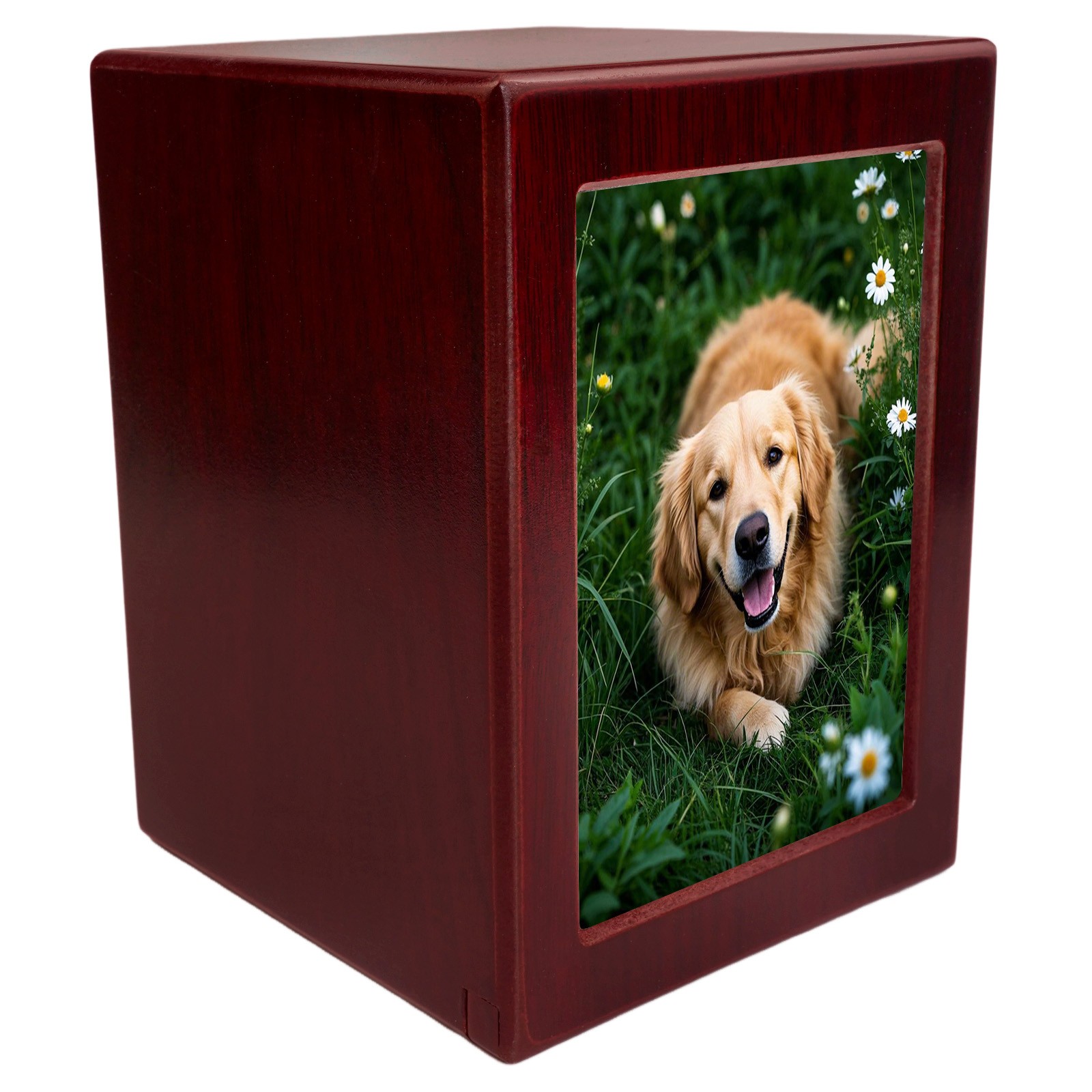 Funeral Cremation Urn with Photo Frame 5*4.8in For Dogs & Cats Wooden(Red, L)