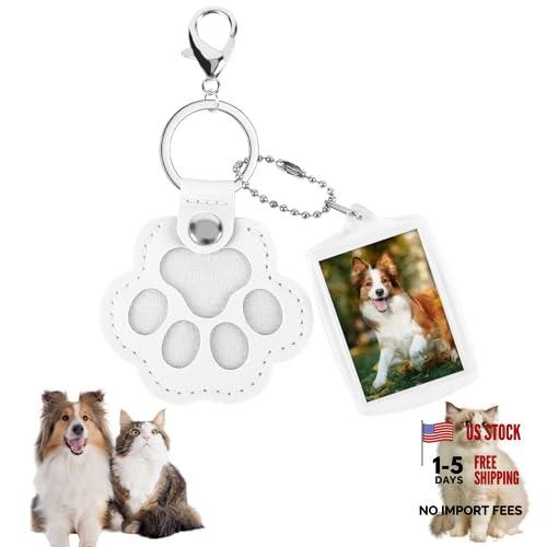 Pet Hair Keychain, Cute Leather Cat Paw Keychain with Acrylic Small Photo White