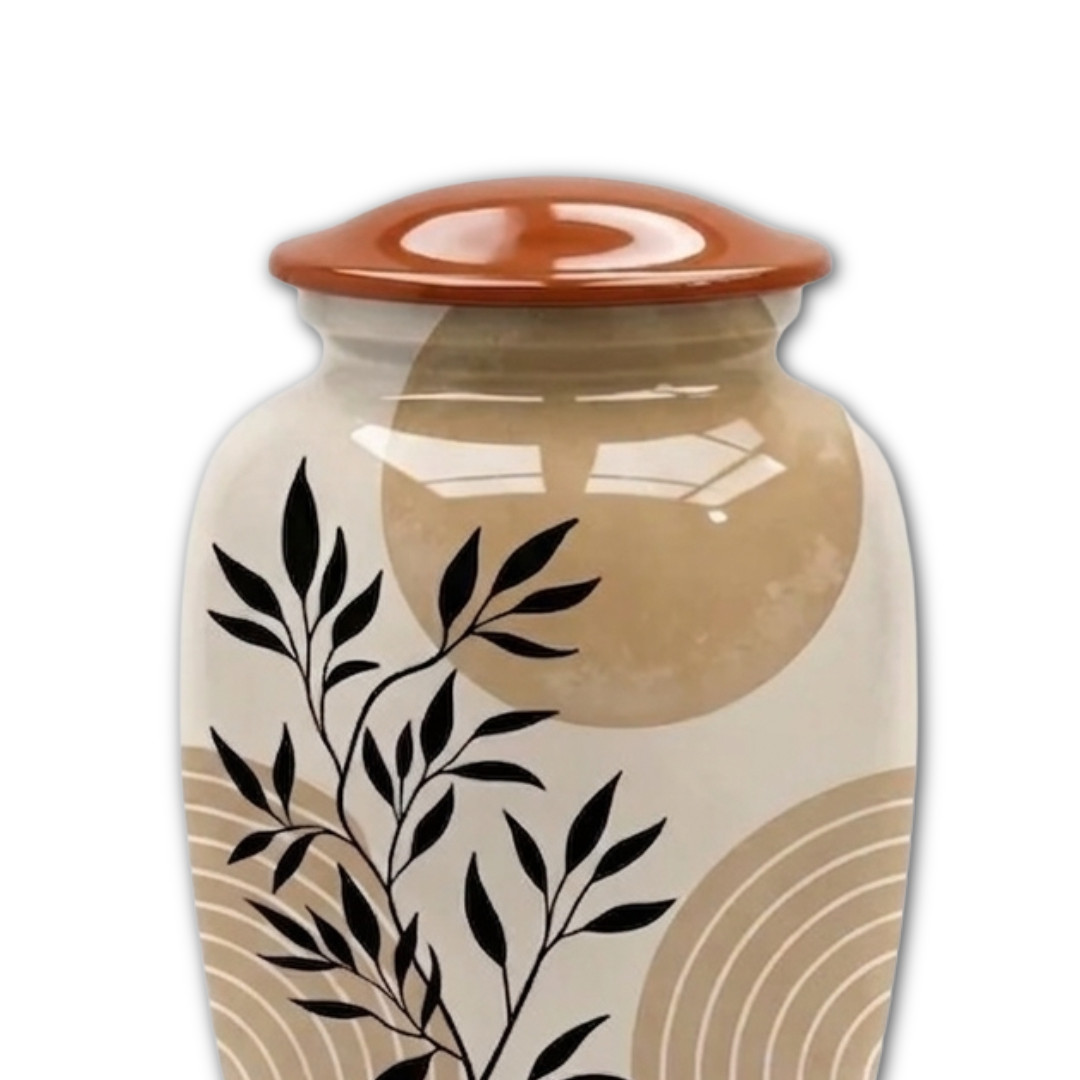 Modern Beige Cremation Urn for Ashes Adult 190 Cu In Memorial Urn 10″x6.5″ w/Bag