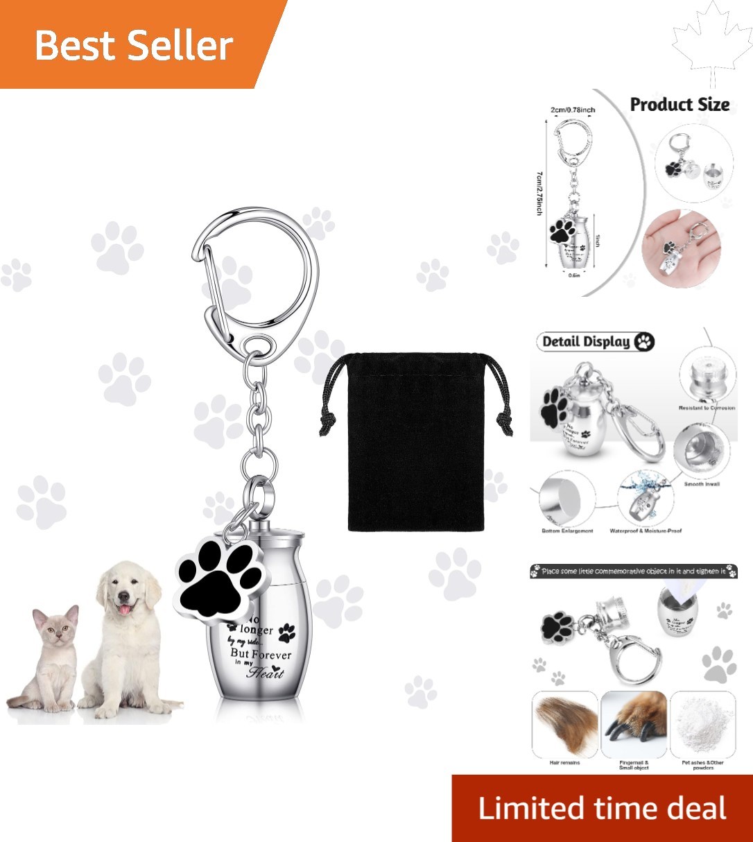 Stainless Steel Dog Paw Urn Keychain with Storage Bag – Lasting Tribute