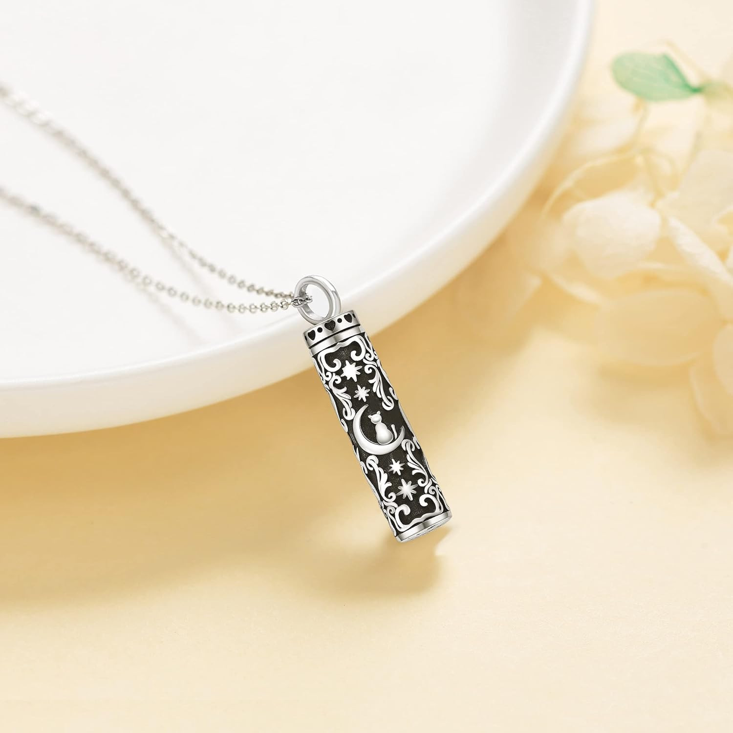 Urn Necklace for Ashes 925 Sterling Silver Cat/Fox/Dog/Opal/Guitar Pet Cremation