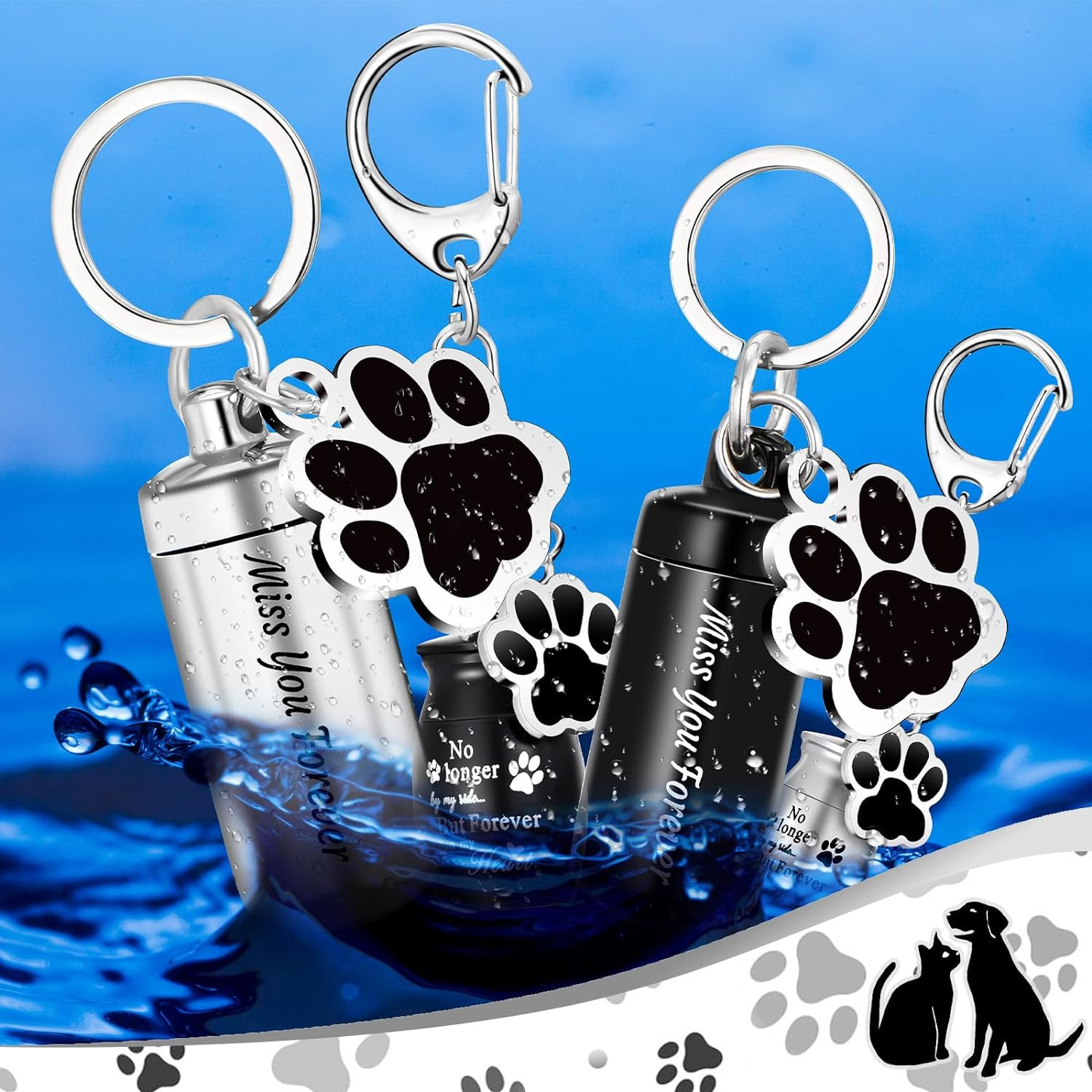 4 Pcs Pet Ashes Keepsake Keychain for Dog Pet Ashes Urn with 4 Pcs Filling Tools