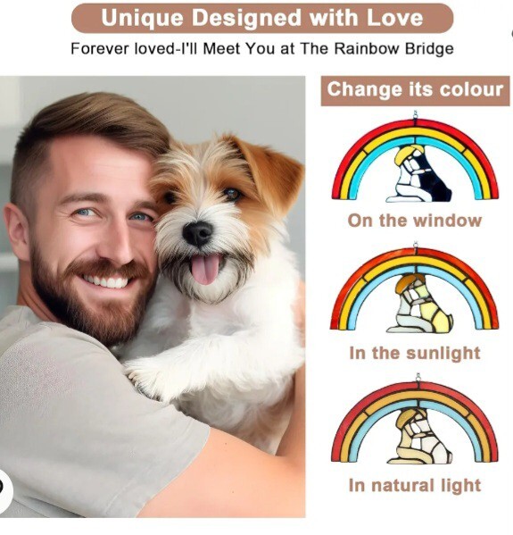 JoyFlore Stained Glass Rainbow Bridge Dog Memorial Gift, Pet Dog Window…