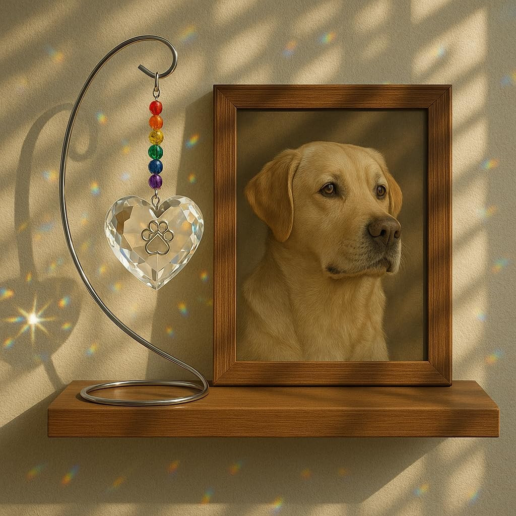 Dog Memorial Gifts Loss of Rainbow Bridge Crystal Heart Paw Suncatcher Pet Dogs