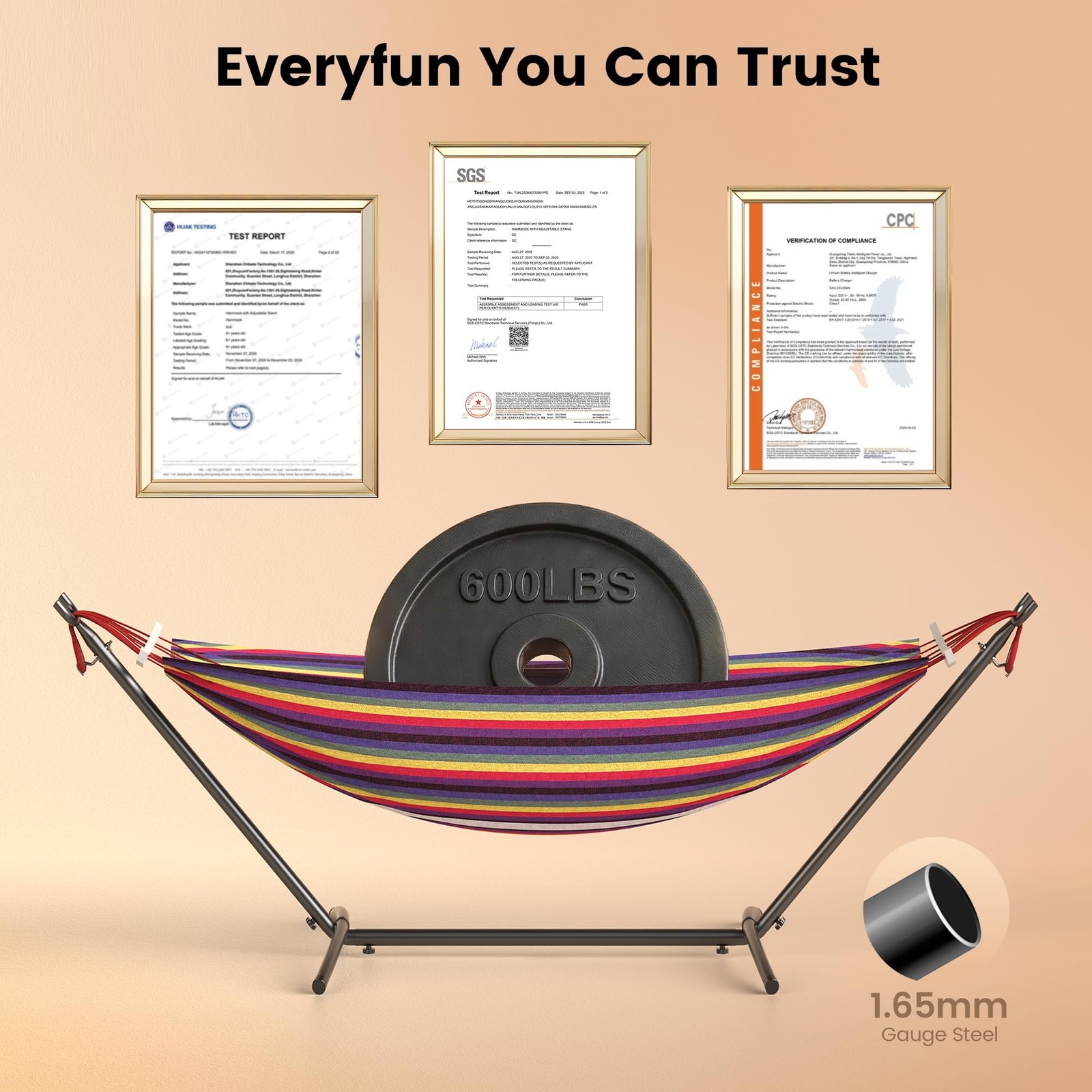 EveryFun Double Hammock with Heavy-Duty Steel Stand,Portable,Easy Assembly,60…