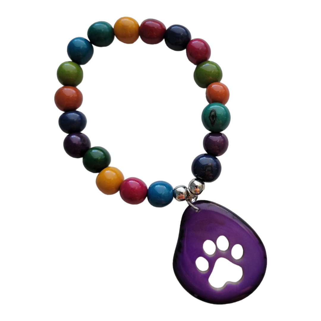 Tagua nut Paw print big charm bracelet pet lover sustainable jewelry