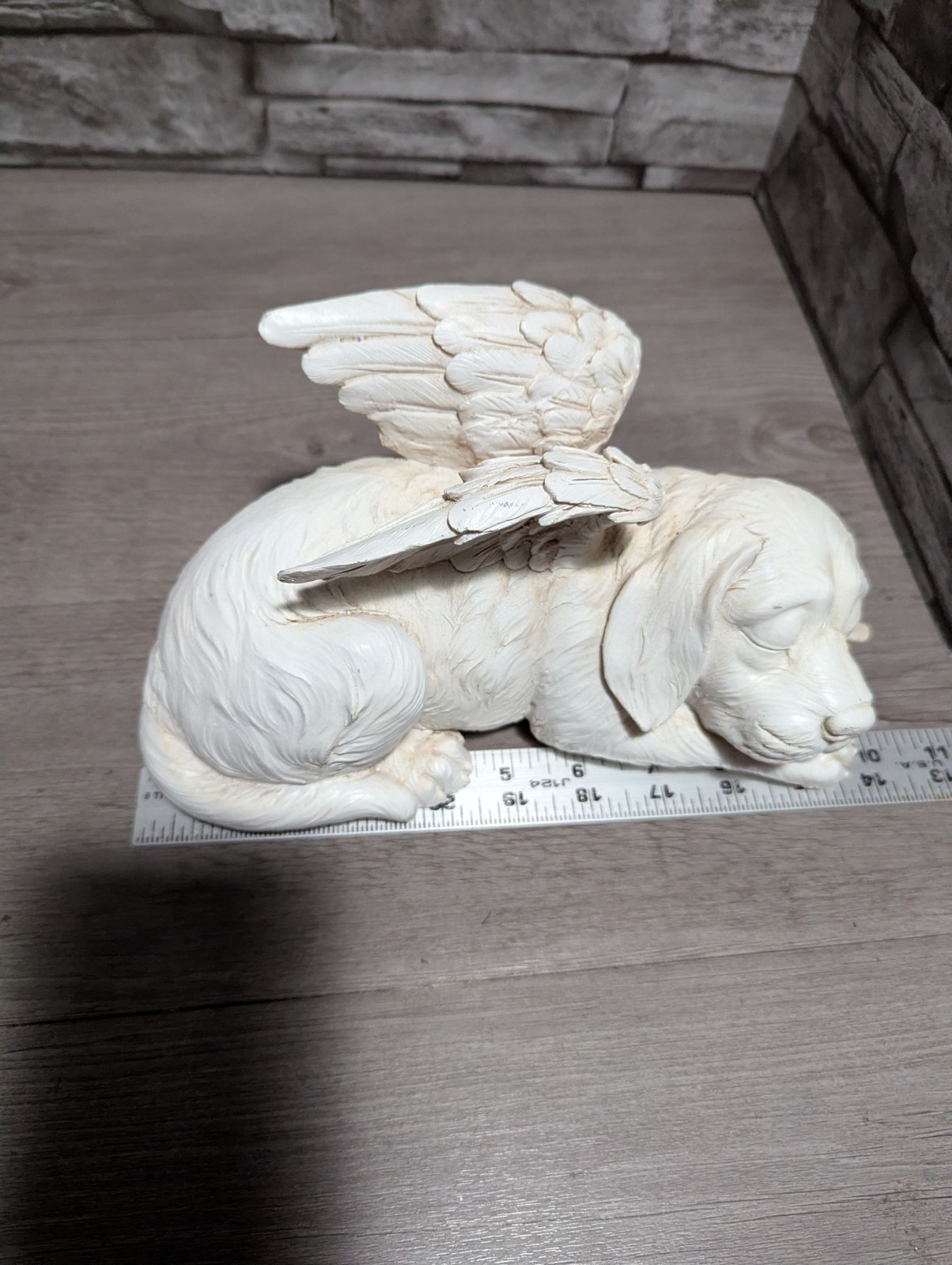 10″L Pet Dog Memorial Sleeping Puppy Statue Angel Wings Grave Marker Keepsake