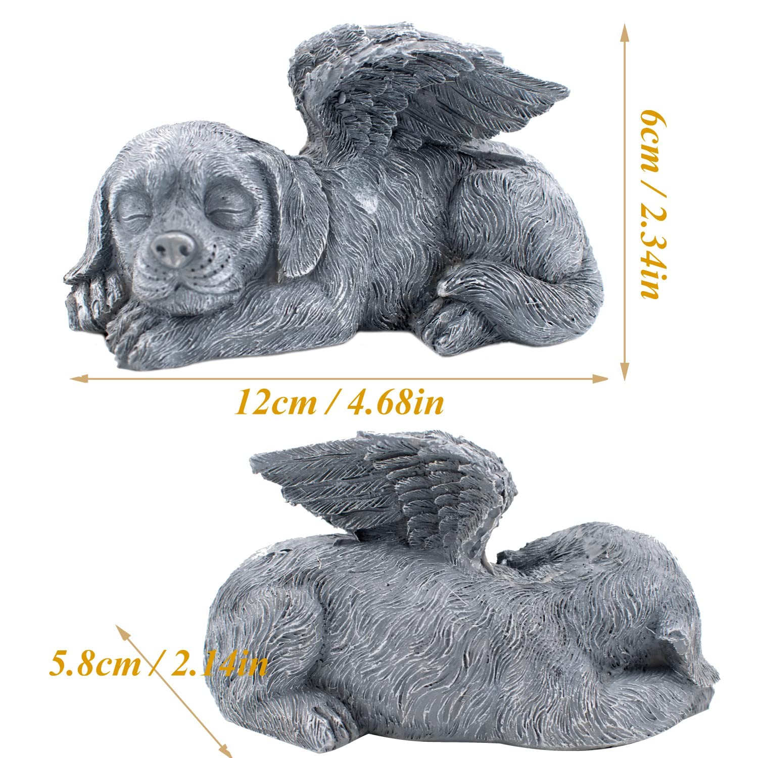 MiDube Dog Memorial Stone Resin Statue Pets Sleeping Angel 5″x 2″x 2″, Gray