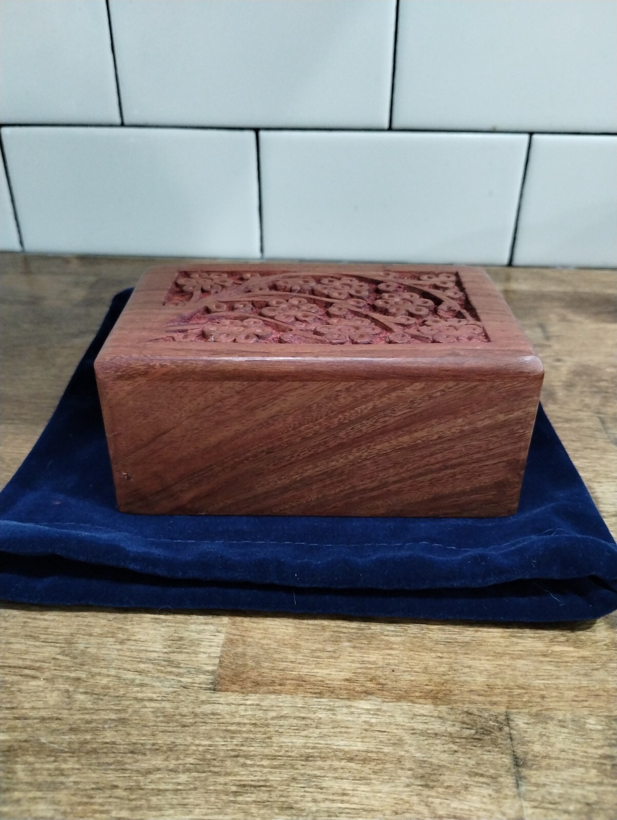 Tree of Life Hand Carved wood Animal Urn Box Small Wood Carved Box trinket box