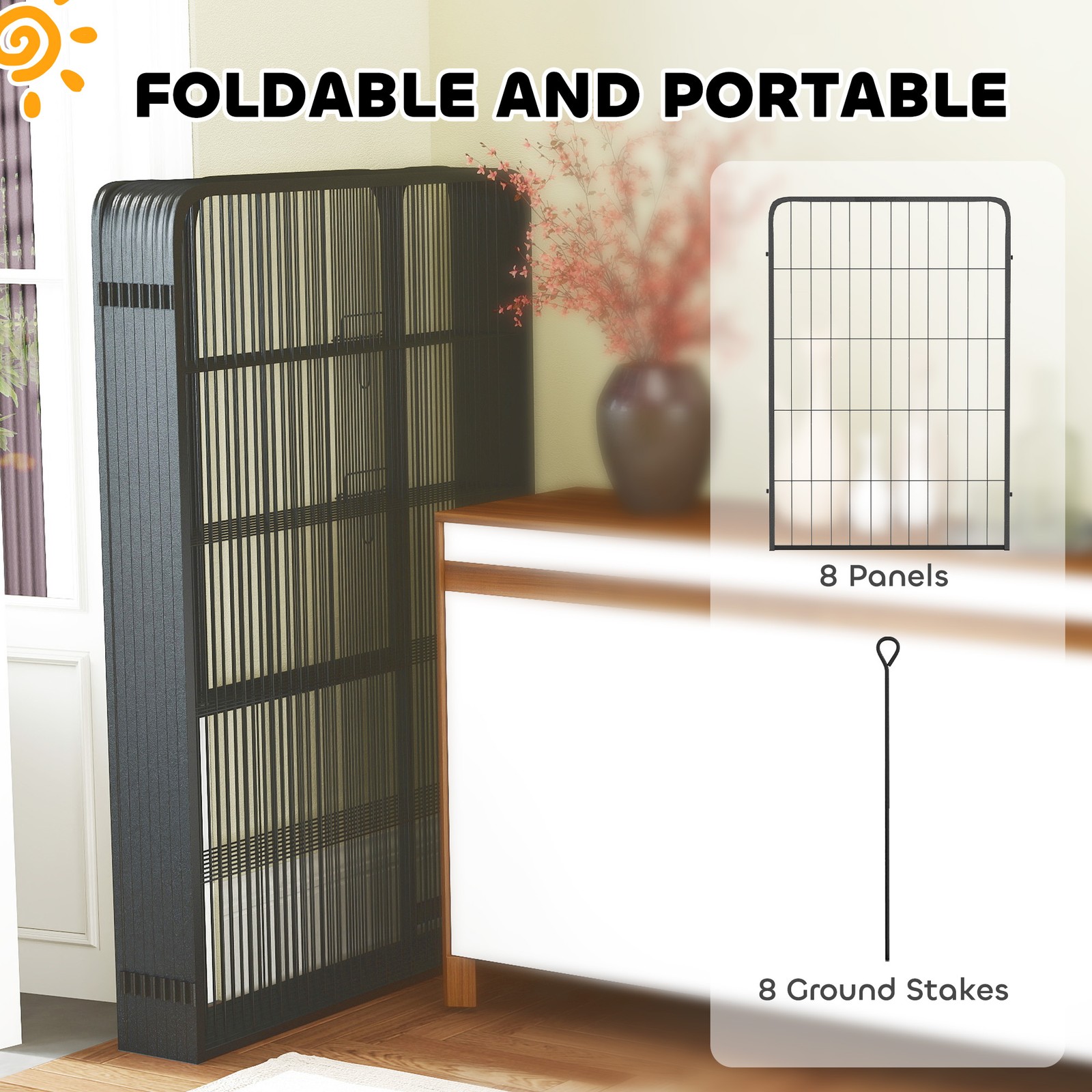 39 Inch Exercise Pen, Heavy Duty Dog Playpen, 8 Panel Metal Pet Fence for Medium