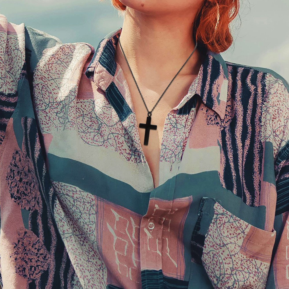 Memorial Cremation Pendant Stainless Steel Black Cross Urn Necklace For Ashes